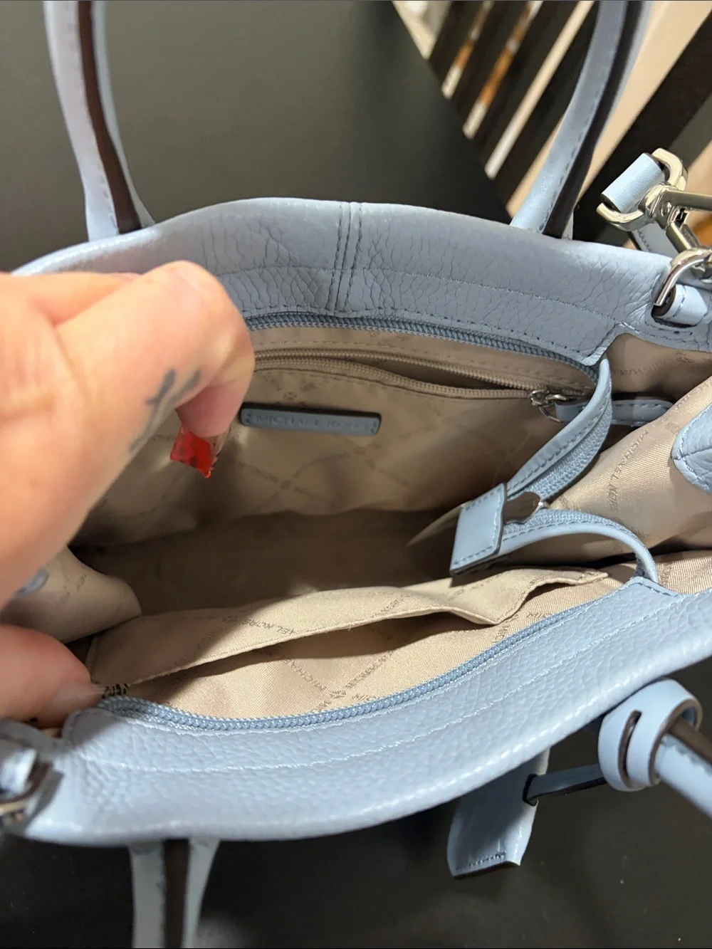 Michael Kors Powder Blue Pebble Leather Satchel with Strap